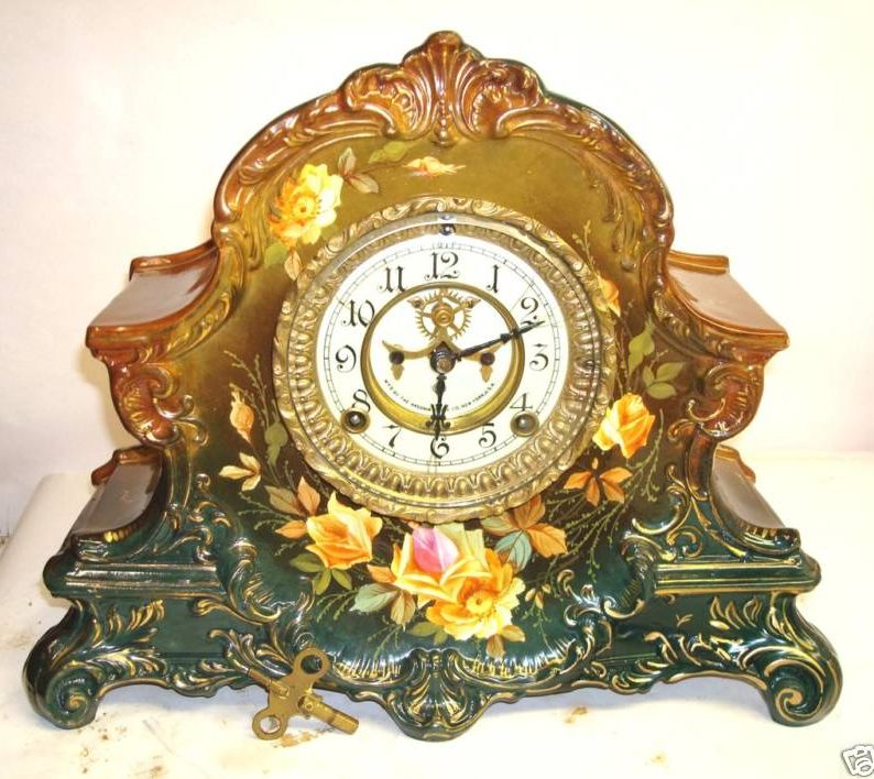 Ansonia Royal Bonn La Nord porcelain antique clock